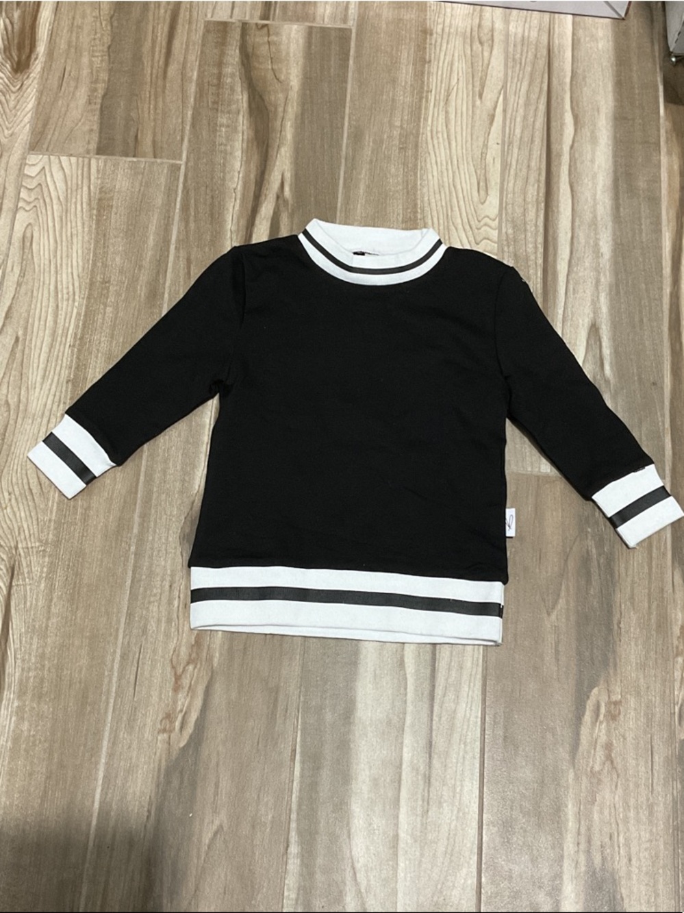 Kids Black & White Striped Trim Pullover Top